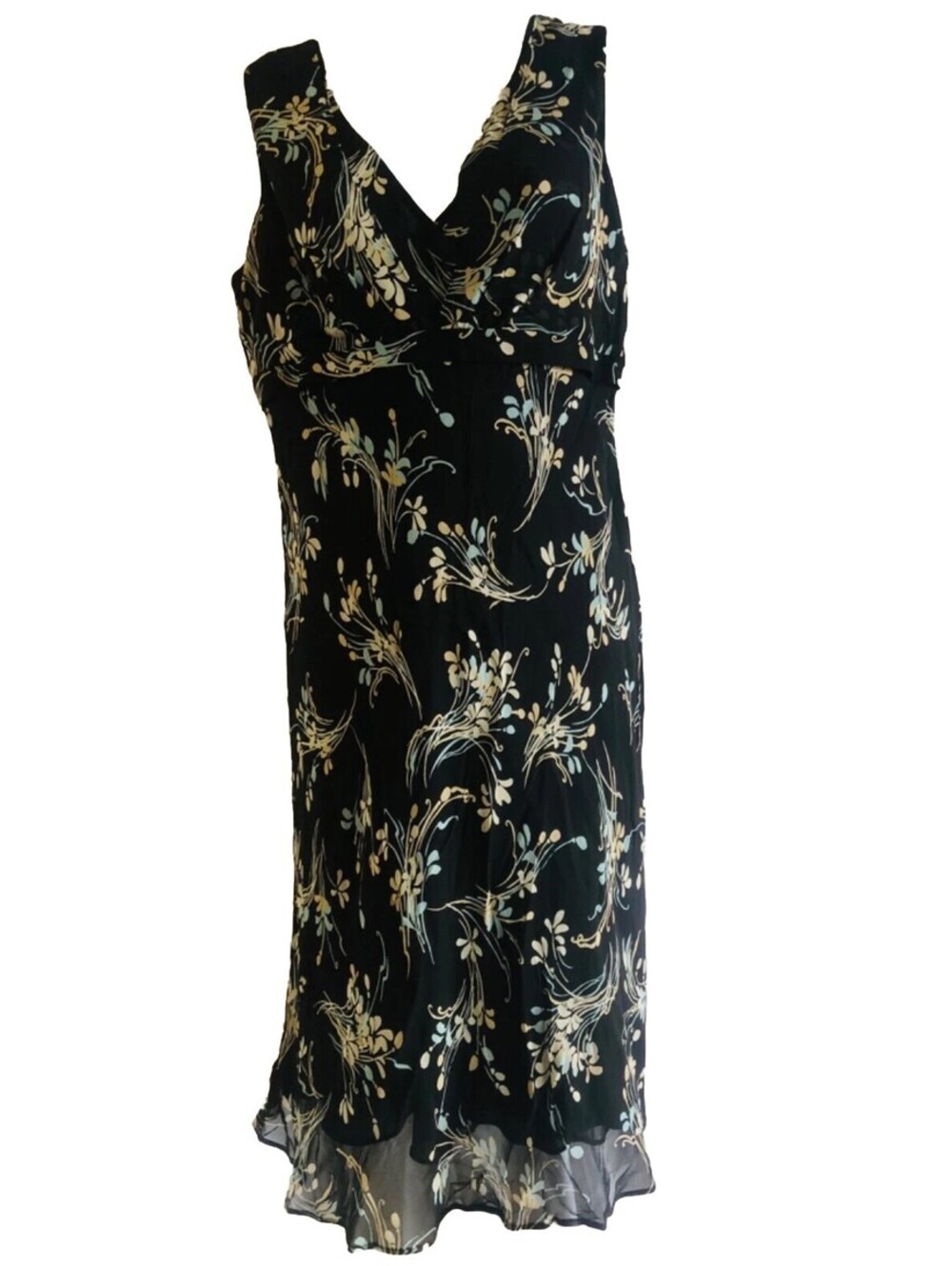 VINTAGE ANN TAYLOR LOFT BLACK  FLORAL DRESS 8 100% SILK